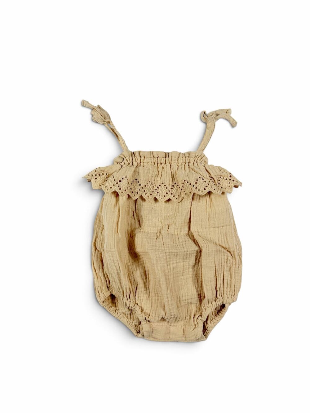 Rylee + Cru Ruffle Onesie Eyelet Cotton Gauze Ecru 6-12 Months